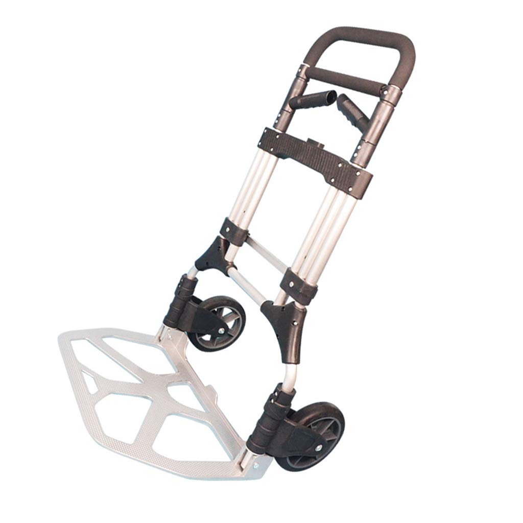 Shopping trolley Shopping cart Aluminum Alloy Trolley with Handle Trailer Two-Wheeled Luggage cart Maximum Load Weight 180 kg (Color : Silver, Size : 6059123cm)