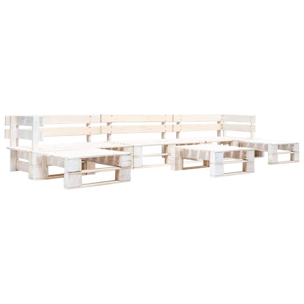 Set Divani da Giardino su Pallet 6 pz in Legno Bianco,Mobile Set Divano Sofà Divanoletto Giardino Soggiorno, Set Divano Moderno Divani per Esterno,Arredamento z
