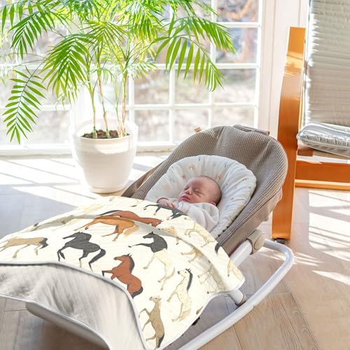 Image of Vintage Horse Baby Blankets Soft Warm Crib Stroller Blanket for Toddler Newborn Girl Boy 30x40in