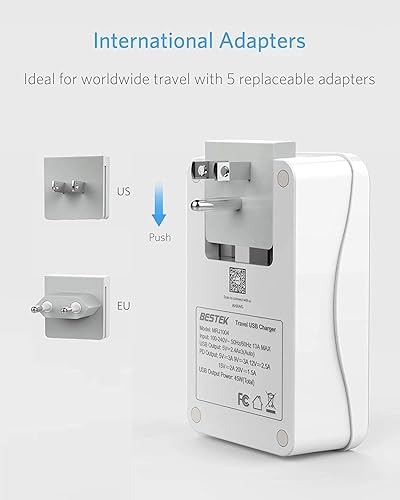 Miniatura 2 de BESTEK Adaptador de viaje internacional con USB-C de 30 W, adaptador de viaje de 3000 W para secador de pelo, cargador de pared de viaje USB con
