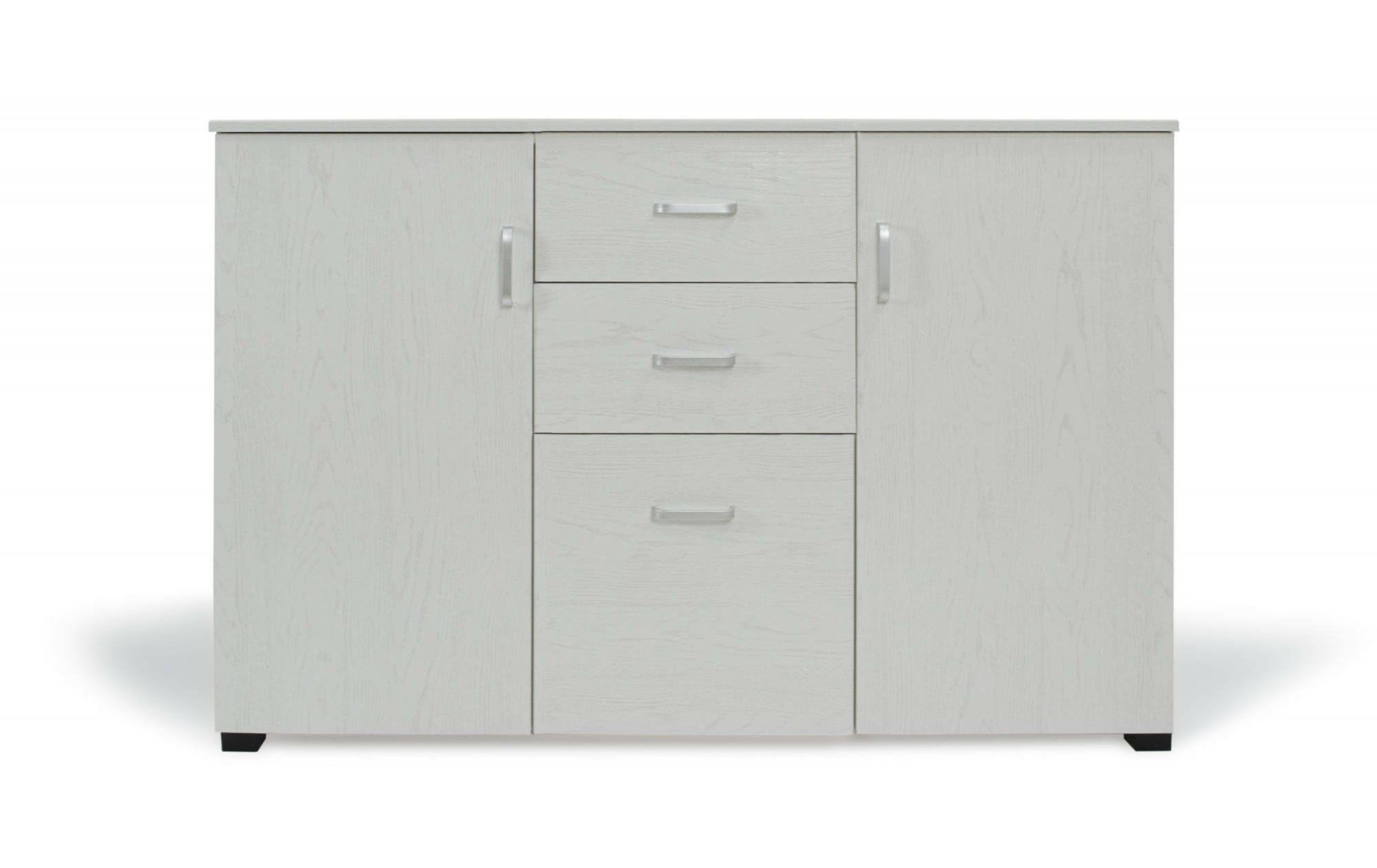 Dmora - Credenza Benidorm, Buffet da soggiorno, Madia da salotto, Credenza moderna a 3 ante e 2 cassetti, 120x40h83 cm, Grigio