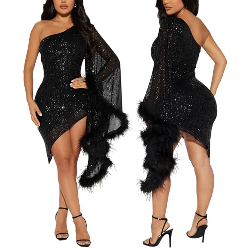 PORRCEY Women's Sexy Elegant Sequins Mesh See Through Bodycon Birthday Party Club Night Mini Dress3