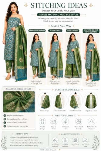Image of HAIDER ALI AND SONS Women's Cotton Silk Batik Print Unstitched Dress Material with Dupatta | Handloom Salwar Suit Material | Kurta Fabric, Bottom & Dupatta Set | Ethnic Wear for Office