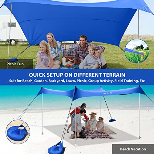 Image of RLAIRN Beach Canopy Tent Sun Shade, Portable Beach Sun Shelter UV Protection Beach Shade Easy Setup with Poles for Beach, Camping, Backyard, Picnics (Blue 7x7 Ft with Rope) (Deep Blue 10x10 FT)