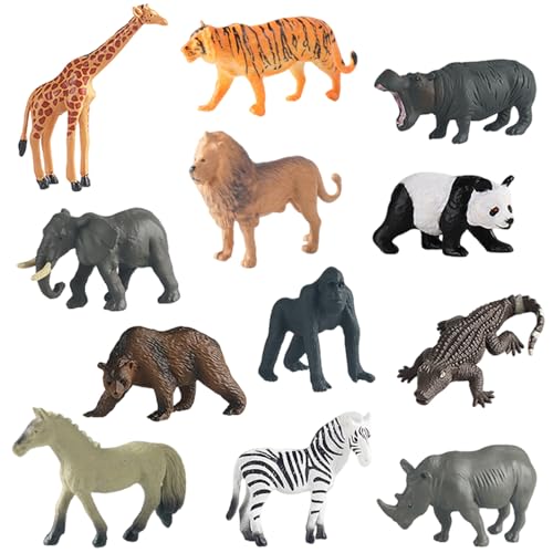 JOWILIN Mini Safari Animal Figures Set 12 Pcs Realistic Plastic Animal Figurines Forest Jungle Zoo Will Creatures Status Toy for Party Supplies Party Decoration Party Favor for Kids