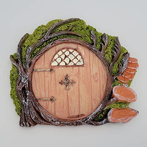 Mokoboho Fairy Garden Door, Resin Miniature 4-inch Round Faux Door for Trees, Gardens, and Terrariums with Moss and Mushroom Accents