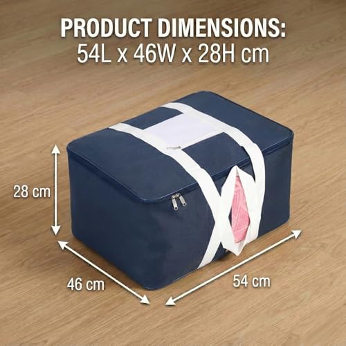 Image of EASY HOME 70 litre Storage Bags for Clothes | Cloth Storage Organizer with Zip Closure | Wardrobe Bag for Sarees, Quilts & Blankets | Moisture Proof Nylon Cover Bag (54x46x28 cm)