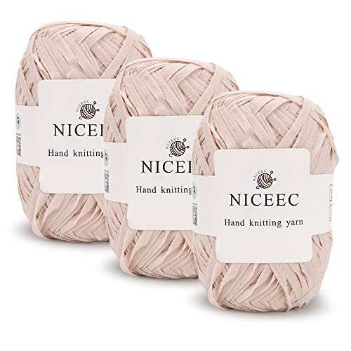 Image of NICEEC 3 Skeins Kraft Paper Yarn 474yds /5.3oz - Light Pink | Crochet & Knit, DIY Project Starter Kit，Handbag，Sun Hat，Shoes， Shopper Bag