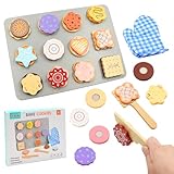 Hyacinthy Kinderküche Zubehör Holz, Holzspielzeug-Lebensmittel zum Schneiden und Backen Keksen, Holz-Kekse Spielzeug, Pädagogisches Montessori Rollenspiel-Spielzeug, Geschenk für Kinder 3+ Jahren