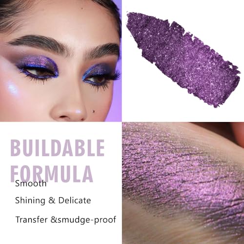 Image of WanTuoluo Sparkly Eyeshadow Palette for Women, Single Monochrome Eye Shadow Makeup, Shiny Pressed Cream Powder, Blendable Natural sombras para ojos, Holographic,Vegan,Travel (08-sparkly-Purple)
