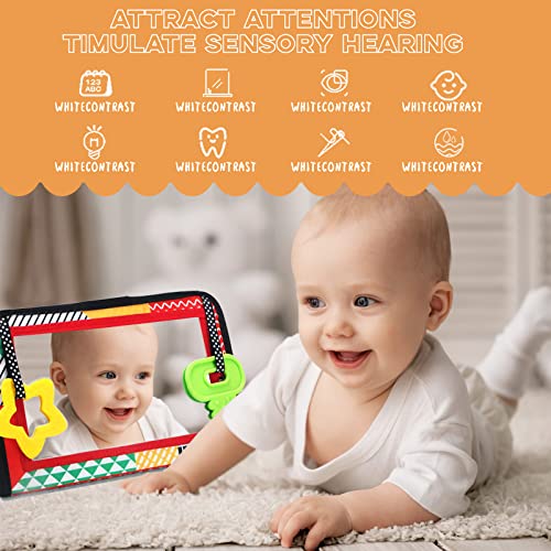 Tummy Time Mirror Toys, Baby Mirror Toys With Black And White High Contrast Baby Toys 0-6 Months Include Squeaker Play Mate & Cloth Books & Teethers Tummy Time Toy Set For Newborn Infants 0-12 Months #TOP5