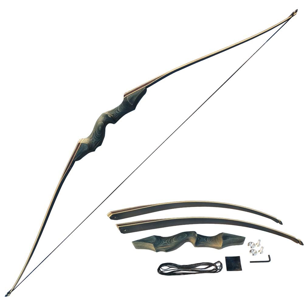 Takedown Arc Classique 60'' Arc Recourbé de Takedown tir à l'arc 30lbs 35lbs 40lbs Tir à l'arc Chasse en Bois Arc à Long Arche Adulte