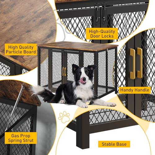 48 Inch Wooden Dog Crate Furniture, Heavy Duty Pet Kennel para perros grandes hasta 110 Lbs, jaula de perro interior con puerta superior, acceso lateral, bandeja extraíble, Estilo de mesa final, mezcl
