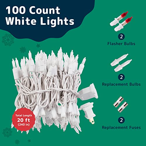 Prextex HYDTEU992 White Christmas Lights 100 Count - Incandescent Clear Warm White String Lights On White Wire - 20 Ft Waterproof Fairy Lights For Indoor Or Outdoor Decorations thumb #1