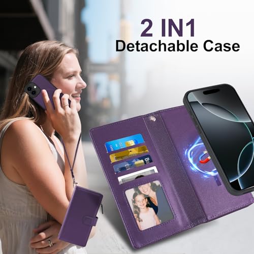 Harryshell 2 in 1 for iPhone 17 6.3 inch Wallet Case Magnetic Compatible with Magsafe RFID Blocking Card Holder Detachable Phone Cover Zipper Purse Kickstand Wrist Strap Men Women Purple by Harryshell - Used condition - Image 4