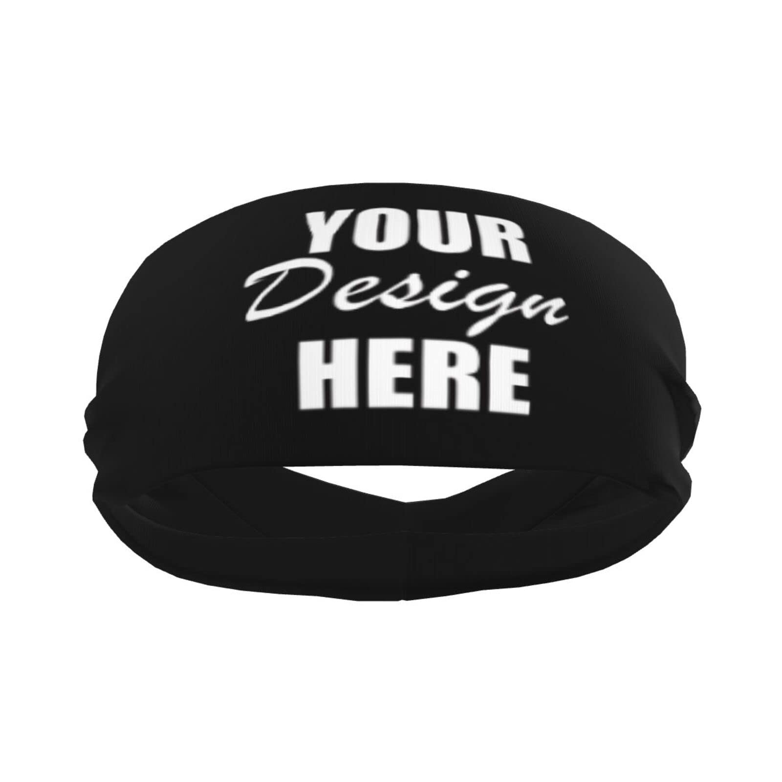Personalized Add Your Image Logo Stretchy Sweatband Custom Sport Headbands for Men & Women Gym, Running, Cycling, Yoga, Basketball, Football, Black, One Size, 1.0 Count, 1