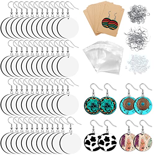 ZOCONE 380 Pcs Sublimation Earrings Blank Bulk Sublimation Printing Earrings Unfinished Rectangular Heat Transfer Earring Pendant with Earring Hooks Cardboard Bags for Women DIY (Round)