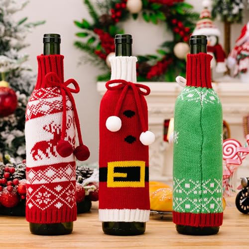 Fundas para botellas de Navidad de punto para decorar tu mesa navideña 2