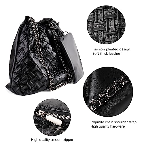 Bolso Hobo de Cuero Tejido para Mujer con 2 Carteras miniatura 5