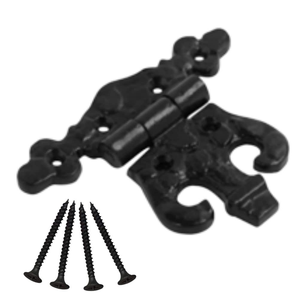 Sisi Uk Black Fancy Door Hinges Antique Cast Iron Unequal Cabinet Hinge 89Mm Wardrobe Hinge Cupboard Hinges Rustic Ornate Design Hinges Witch Screws Pack Of 2.