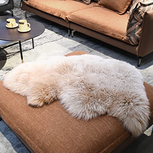 MZHTDPYM Genuine New Zealand Sheepskin Rug Locker Rug Motorcycle Seat Cover Sheep, Sheepskin for Bed Sores Medical, Soft and Fluffy Rugs in Bedroom, Living Room, Nursery (Bean Colour)