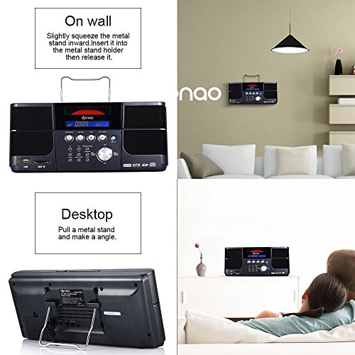 DPNAO Cd Player Portable Boom Box with Clock FM Radio Clock USB SD Aux Line-in for Lap top Home Kids