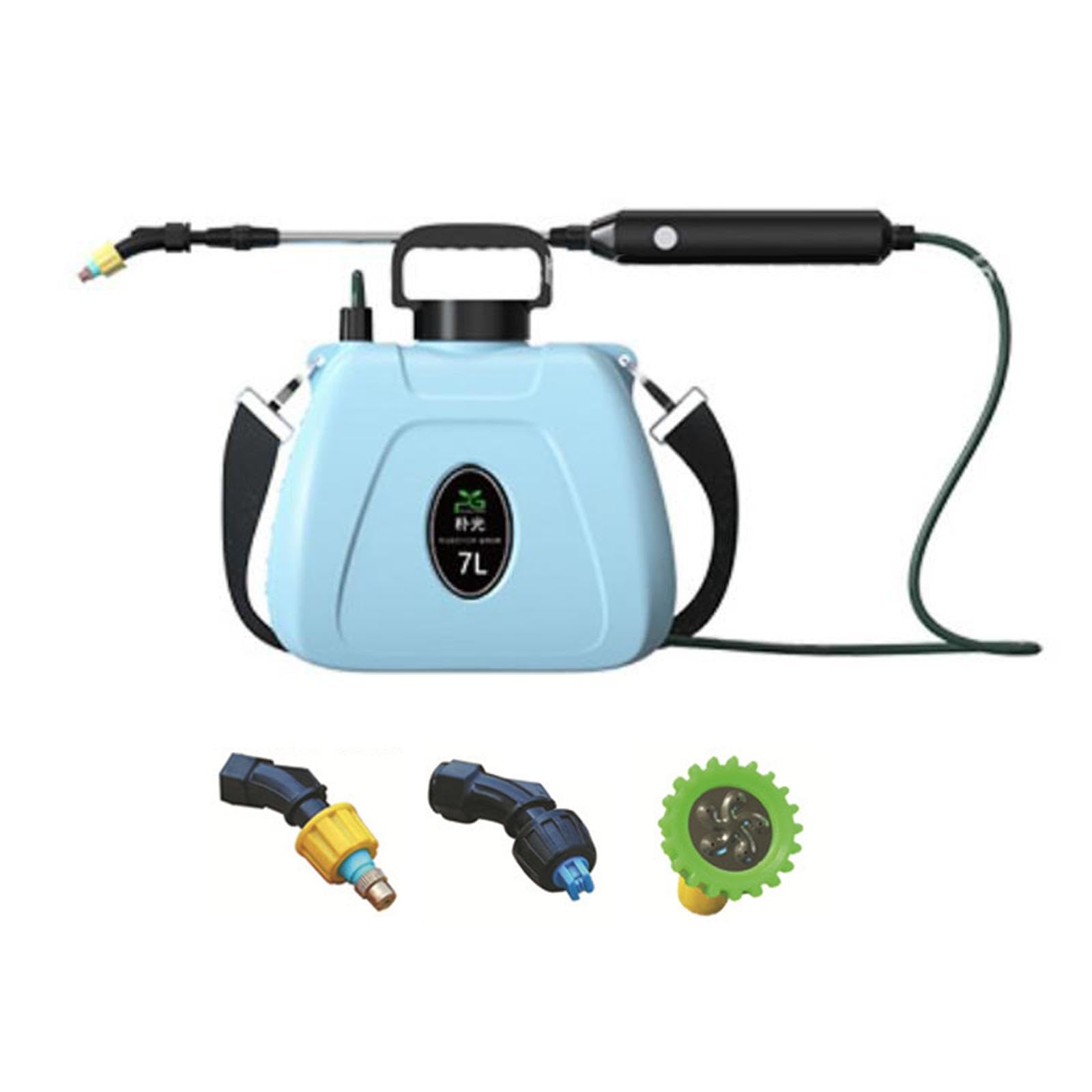 Bottiglia Spruzzatore d'Acqua, Spruzzatore Elettrico con Pompa da Giardino Senza Fili, Multiuso con 3 Ugelli, Bomboletta da Giardinaggio per Irrigazio, Blu 80 Minuti