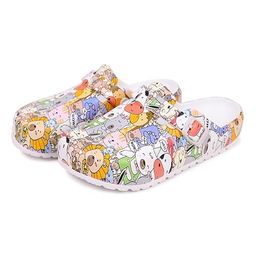 Damen Clogs Cartoon Nurse Printed Mule Clogs für Damen Slip On Sandalen ohne Rücken leicht Arbeitsclog für Labor Arzt (Tier,39)