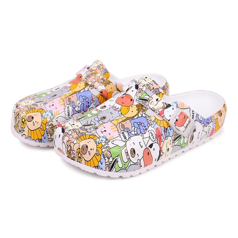 Zoccoli da donna a forma di cartone animato Nurse Stampato Mule Zoccoli da donna Slip On Sandali senza schiena leggeri per laboratorio medico