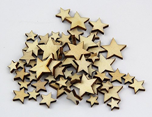 Namvo 200 Pieces Wooden Stars Blank Wood Star Slices Mixed Size Natural Wood Color Little Star Shaped Wooden Crafting Sewing Scarpbooking DIY Buttons - Image 3