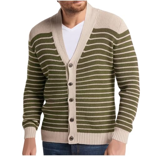 Men's Stripe Cardigan Sweaters Buttons Down Long Sleeve V-Neck Cardigans Slim Fit Casual Ribbed Knitted Sweater2