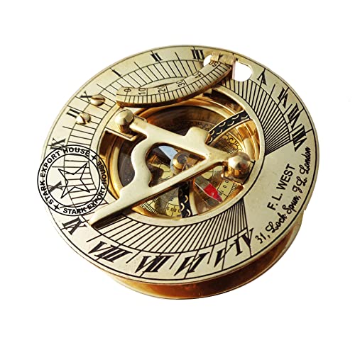 Brújula con reloj de sol de latón 3 pulgadas miniatura 4