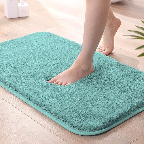 Image of LUXE HOME INTERNATIONAL Microfiber Rectangular Home Bath Mat Super Soft Non Slip Vegas Mats for Bathroom, Kitchen, Bedroom, and Door (40X60 Cm, Aqua) Pack of 1