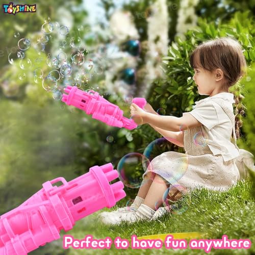 Image of Toyshine 8 Hole Electric Bubbles Gun Gatling Bubble Machine Toy with Scoup Bottle for Children Party Favors Outdoor & Indoor Activity for Boys Girls 3 Years and Above (Pink)