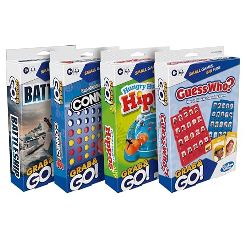 Hasbro Games Grab and Go! Bundle (4 Pack) | Kids Travel Board Games | Battleship, Connect 4, Guess Who?, Hungry Hungry Hippos Games | 2 Players I Ages...