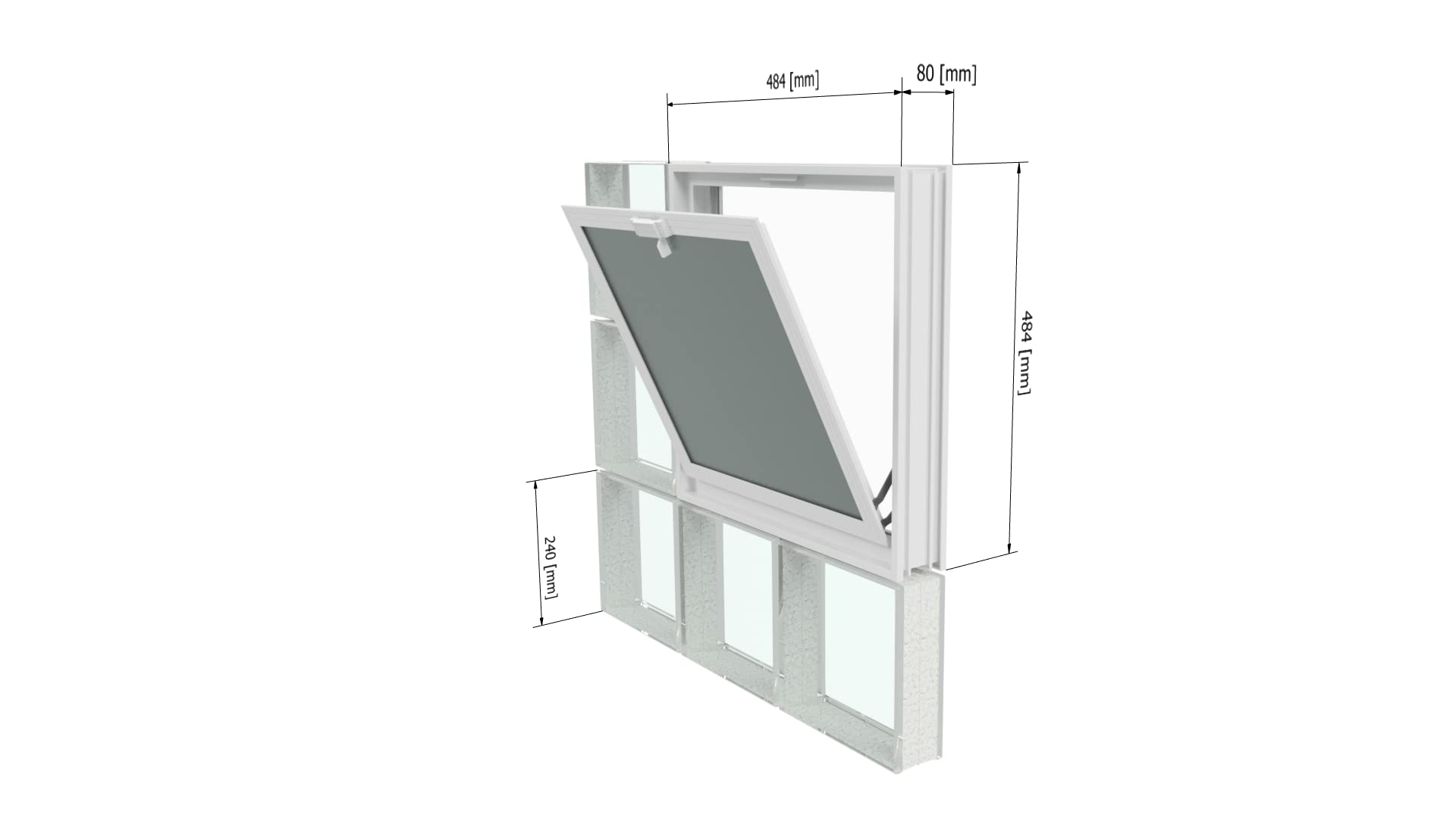 Finestra di ventilazione da inserire in una parete di vetromattoni o muratura | Dimensioni cm 48x48X8 | Unità di vendita 1 finestra