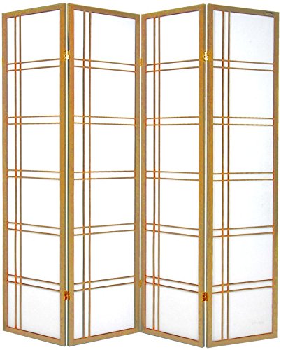 Cinius Pantalla de Madera y Papel de arroz con 4 Puertas. Modelo Rectangulos Color Natural