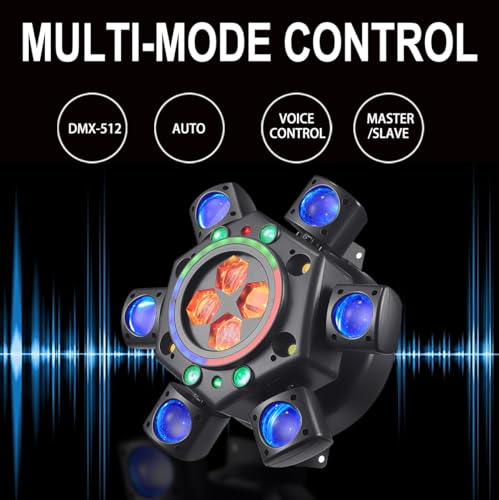 Image of Moving Head Dj Lights for Parties, Disco Stage Lights 6-in-1 LED RGBW 6 Arms Light for Parties Support DMX-512 & Sound Activated, Dj Lighting for Party KTV Wedding Club, World Cup
