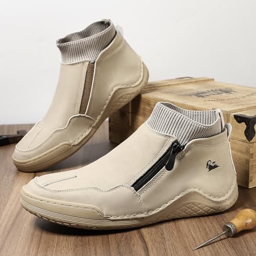 Men's Handmade Suede Ankle Chukka Boots Side Zipper Waterproof Non-Slip Breathable Outdoor Hiking Walking Driving Shoes3