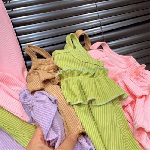 Kids 2 Piece Outfit Girls Ruffle Halter Crop Top 𝐂𝐚𝗺i Sleeveless Ribbed knit High Waist Flared Pants Clothes Set2