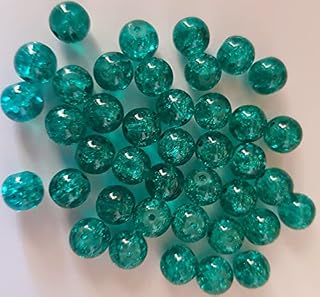80pcs x 8mm Teal Round Crackle Glass Beads - Jewellery Making (Ref:13A54)