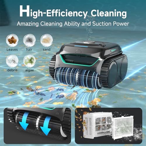 Image of WYBOT C2 Cordless Robotic Pool Cleaner, Pool Vacuum for Inground Pools | Dual Filter with Ultra-fine Filtration, Lasts 180 Mins, Floor, Wall & Waterline Cleaning, App Control, Glossy Black