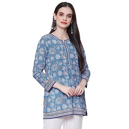 Image of BIBA Women's Polyester Straight Fit Straight Denim Printed Kurti