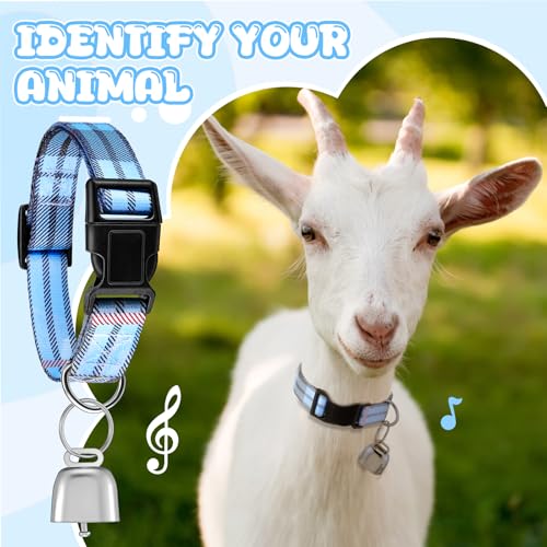 Image of Goat Collar with Bell, Sheep Grazing Copper Bells and Adjustable Nylon Collar Set Loud Bronze Bell for Summer Small Farm Animal Sheep Cow Dog Accessories Gift(Blue Stripes)