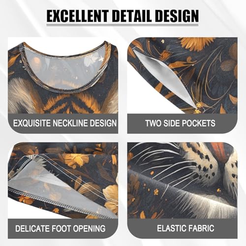 ALAZA Tiger Floral Night Flower Pajamas Set Short Sleeve Cotton Sleepwear Summer Pjs 2 Piece 5-14Y4