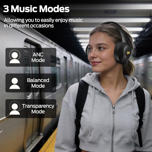 Image of Monster Harmonic N22 Active Noise Cancelling Bluetooth Headphones | Over Ear with 3 EQ Modes, 110H Playtime, HiFi Stereo Audio, Bluetooth 6.0, Wireless Headphones for Work Travel, Black