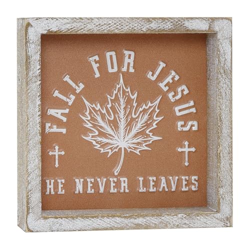 Image of Embossed Orange Fall Leaf Sign, Farmhouse Autumn Decorations, Wooden Fall Tiered Tray Decor for Shelf Cubicle Desk Mantel, Rustic Thanksgiving Table Decor