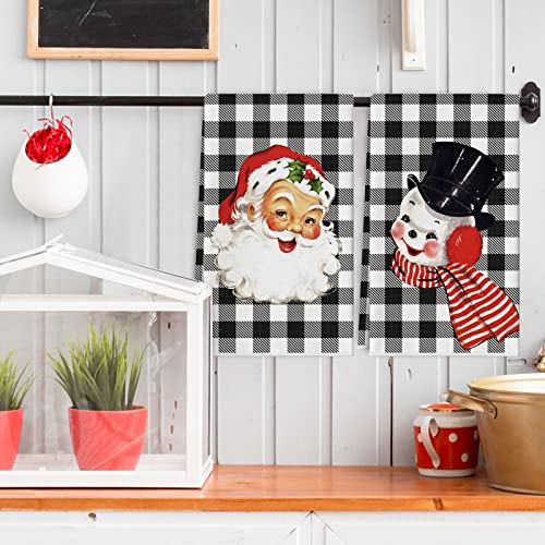 Whaline Christmas Kitchen Towel White Black Buffalo Plaids Santa Claus Snowman Dish Towel 18 X 28 Inch Xmas Winter Hand Drying Towel Tea Towel For Cooking Baking, 4 Pack #TOP4
