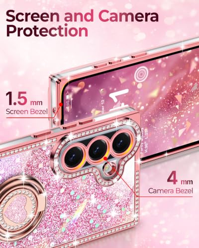 XYZ for Galaxy A37/A36 5G Phone Case with 2-Ring Heart Stand & Lanyard | Glitter Bling Phone Cover for Women Girls, Luxury Rhinestone Shockproof Protective Case para Samsung A 37 & A 36 4G, Pink - image 4