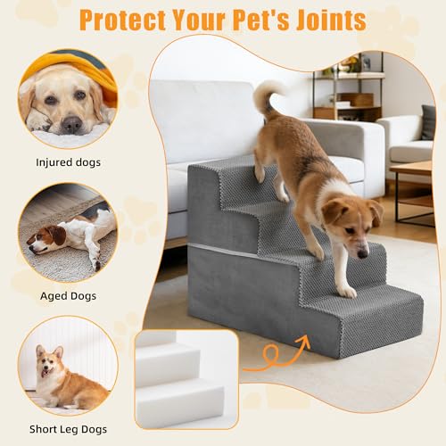 Image of NEWBULIG 4-Step Dog Stairs, 18 inch H Dog Steps for Sofa and Chair, Durable Non-Slip Sturdy Pet Steps for Small Dogs and Cats, Pet Ramp for High Bed Indoor